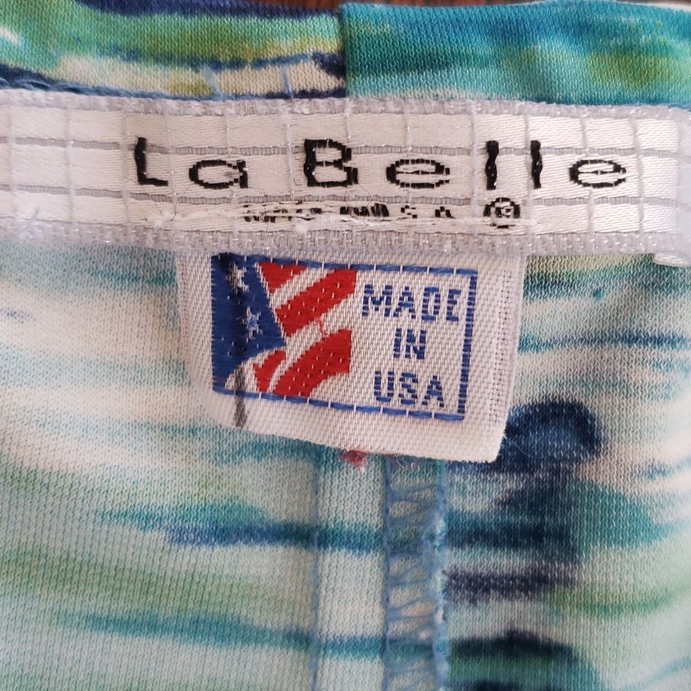 Vintage La Belle 90s Y2K Abstract Watercolor Skirt Blue Green Stretch - Picture 5 of 5